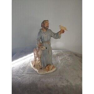 St Francis Of Assisi Statue Deer Rabbit Dove 9” Castagni 1989 Vintage Preowned